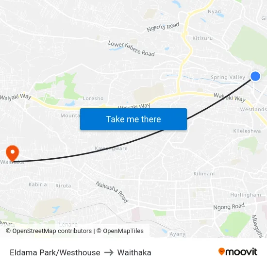 Eldama Park/Westhouse to Waithaka map