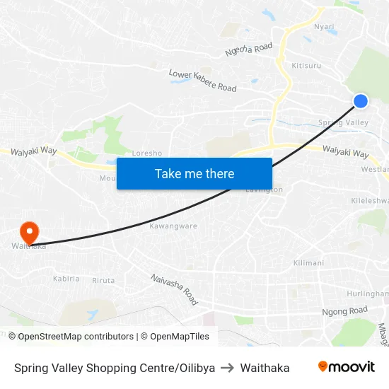 Spring Valley Shopping Centre/Oilibya to Waithaka map