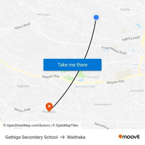 Gathiga Secondary School to Waithaka map