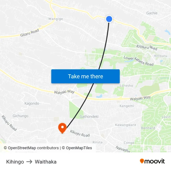 Kihingo to Waithaka map