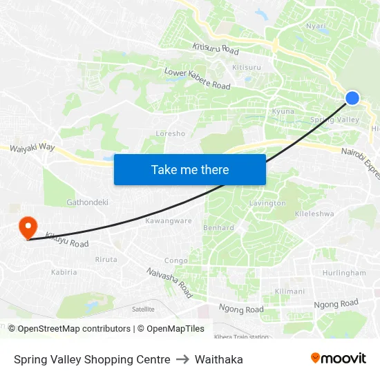 Spring Valley Shopping Centre to Waithaka map