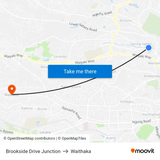 Brookside Drive Junction to Waithaka map