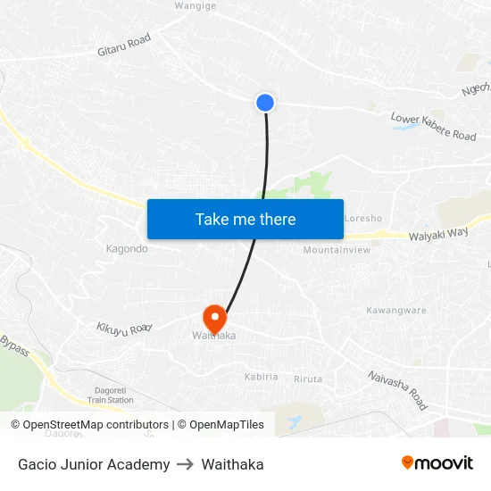 Gacio Junior Academy to Waithaka map