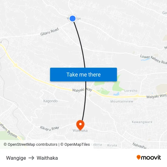 Wangige to Waithaka map