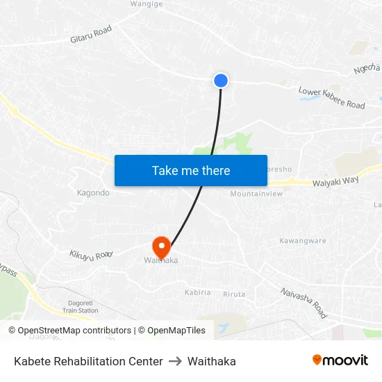 Kabete Rehabilitation Center to Waithaka map