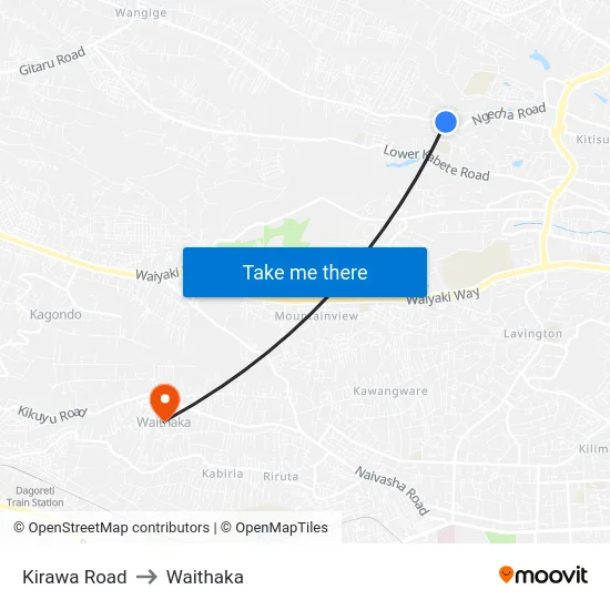 Kirawa Road to Waithaka map