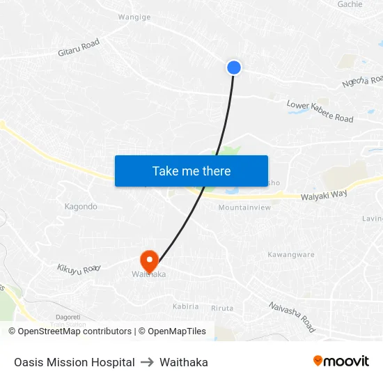 Oasis Mission Hospital to Waithaka map