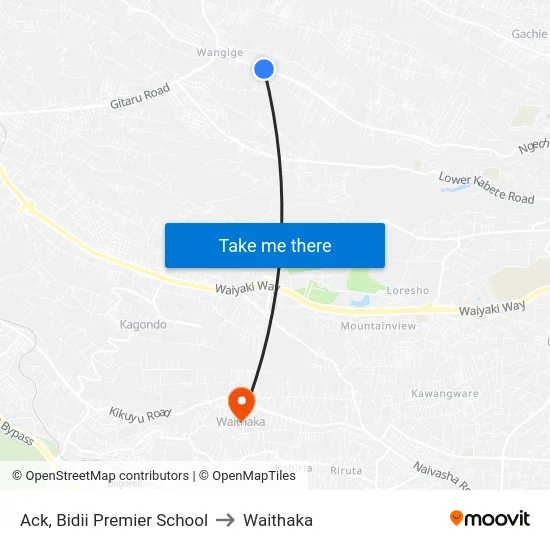 Ack, Bidii Premier School to Waithaka map