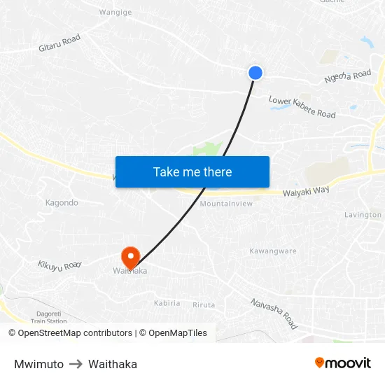 Mwimuto to Waithaka map