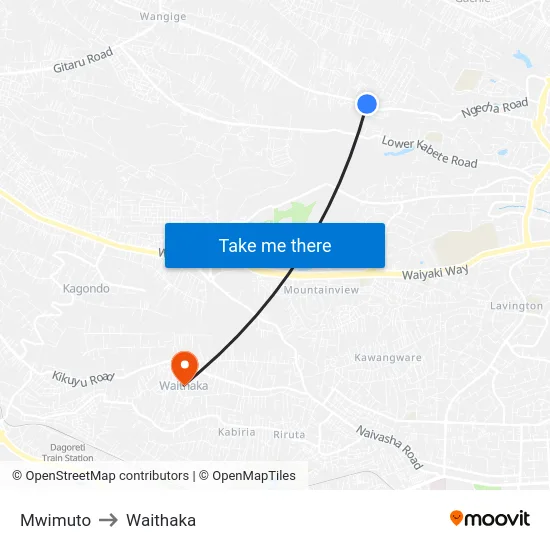 Mwimuto to Waithaka map