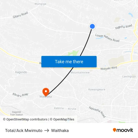 Total/Ack Mwimuto to Waithaka map