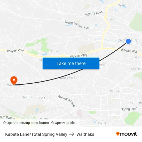 Kabete Lane/Total Spring Valley to Waithaka map