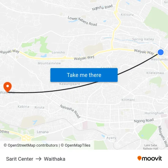 Sarit Center to Waithaka map