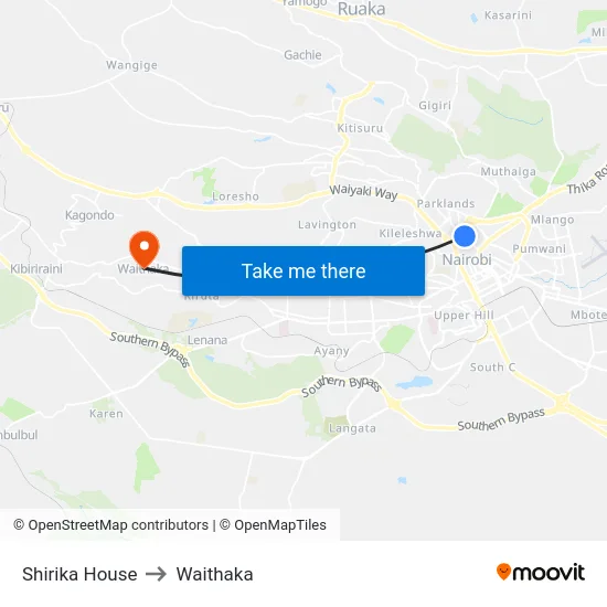 Shirika House to Waithaka map