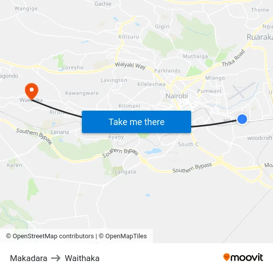 Makadara to Waithaka map
