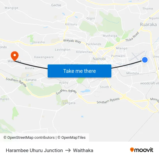 Harambee Uhuru Junction to Waithaka map
