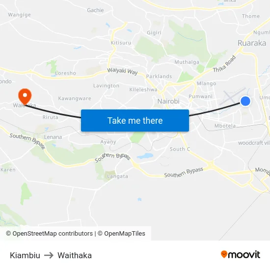 Kiambiu to Waithaka map