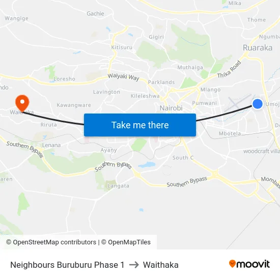 Neighbours Buruburu Phase 1 to Waithaka map