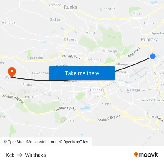 Kcb to Waithaka map