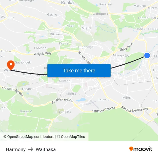 Harmony to Waithaka map