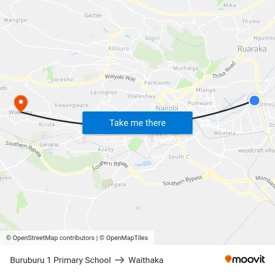 Buruburu 1 Primary School to Waithaka map