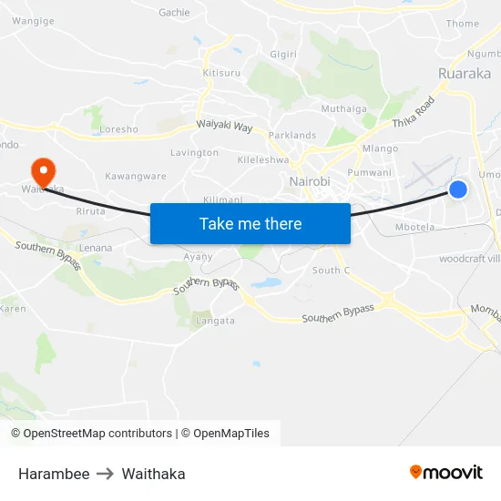 Harambee to Waithaka map