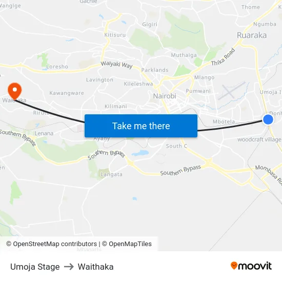 Umoja Stage to Waithaka map