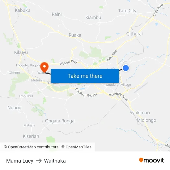 Mama Lucy to Waithaka map