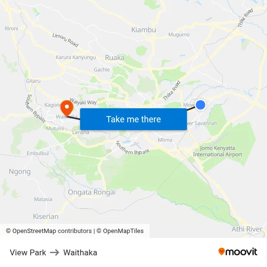 View Park to Waithaka map