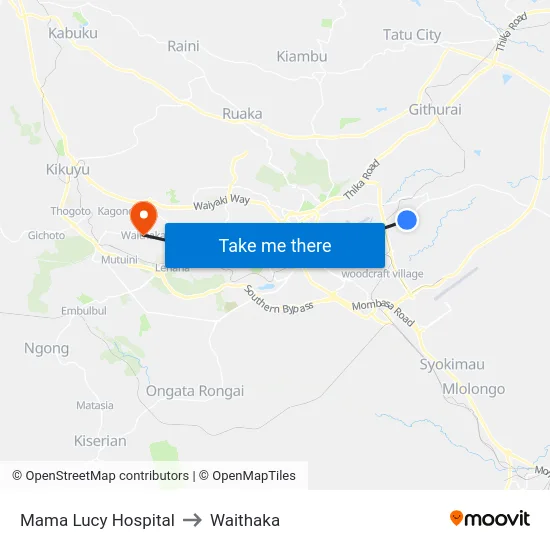 Mama Lucy Hospital to Waithaka map