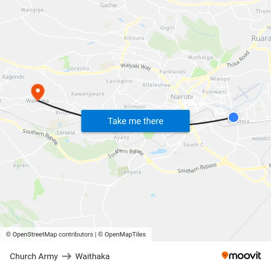 Church Army to Waithaka map