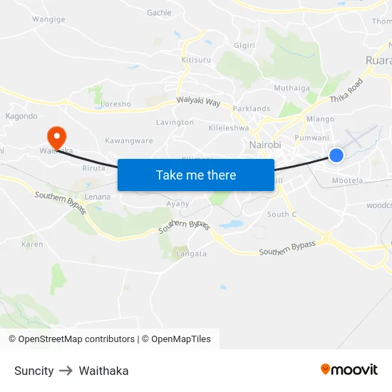 Suncity to Waithaka map