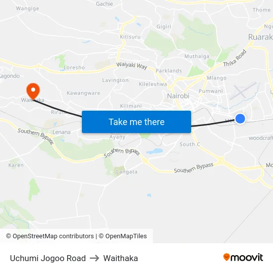 Uchumi Jogoo Road to Waithaka map