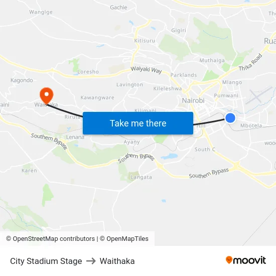 City Stadium Stage to Waithaka map