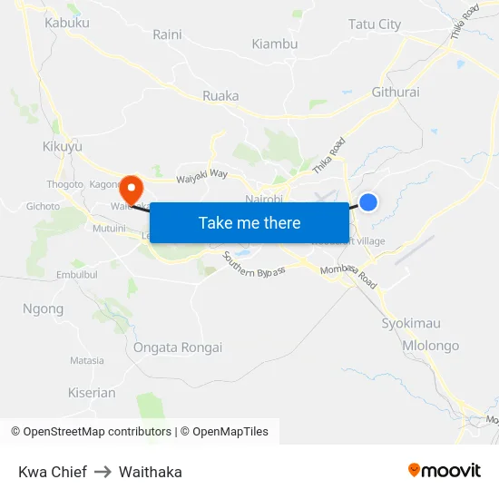 Kwa Chief to Waithaka map