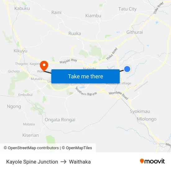 Kayole Spine Junction to Waithaka map