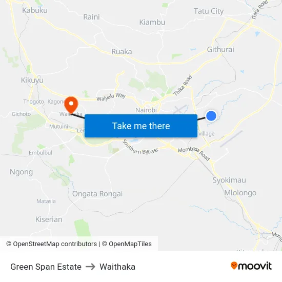 Green Span Estate to Waithaka map