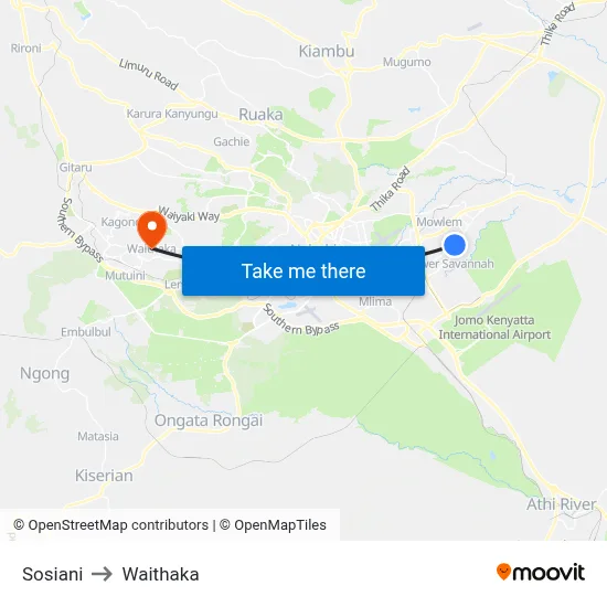 Sosiani to Waithaka map