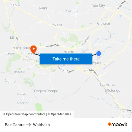 Bee Centre to Waithaka map