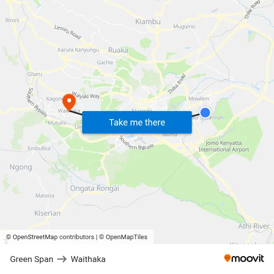 Green Span to Waithaka map