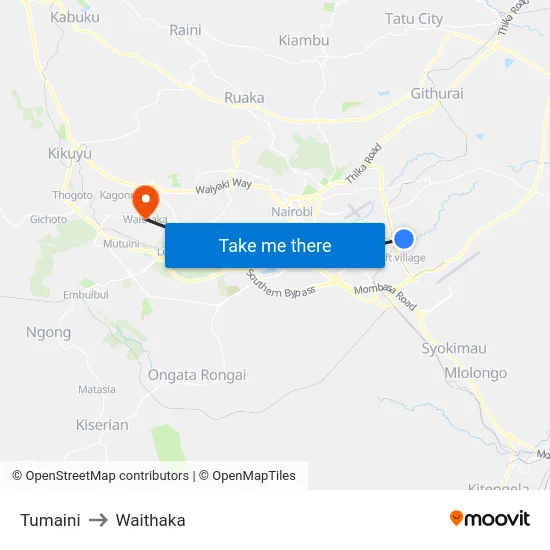 Tumaini to Waithaka map