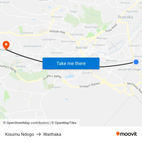 Kisumu Ndogo to Waithaka map