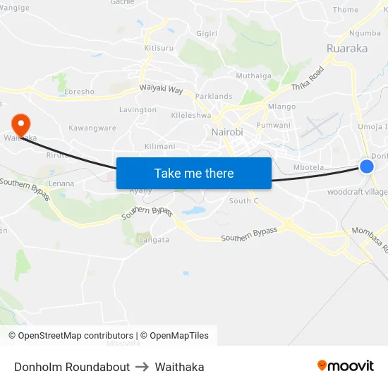 Donholm Roundabout to Waithaka map