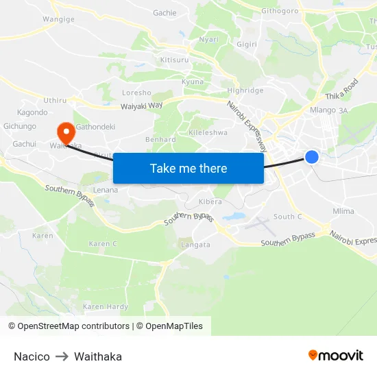 Nacico to Waithaka map