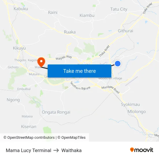 Mama Lucy Terminal to Waithaka map