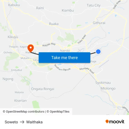 Soweto to Waithaka map