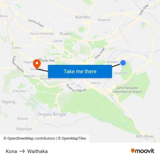 Kona to Waithaka map
