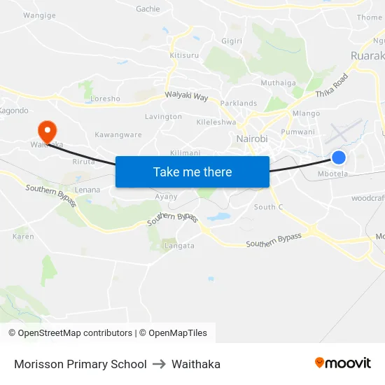 Morisson Primary School to Waithaka map