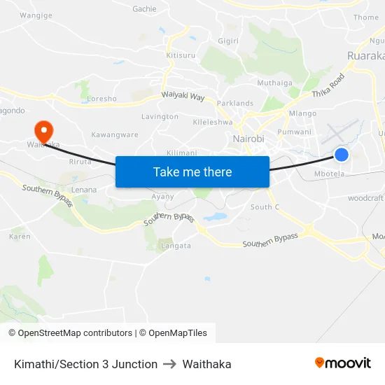 Kimathi/Section 3 Junction to Waithaka map