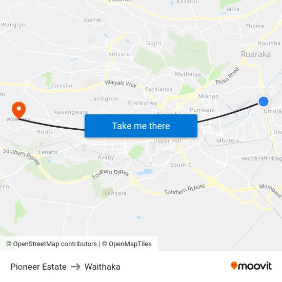 Pioneer Estate to Waithaka map